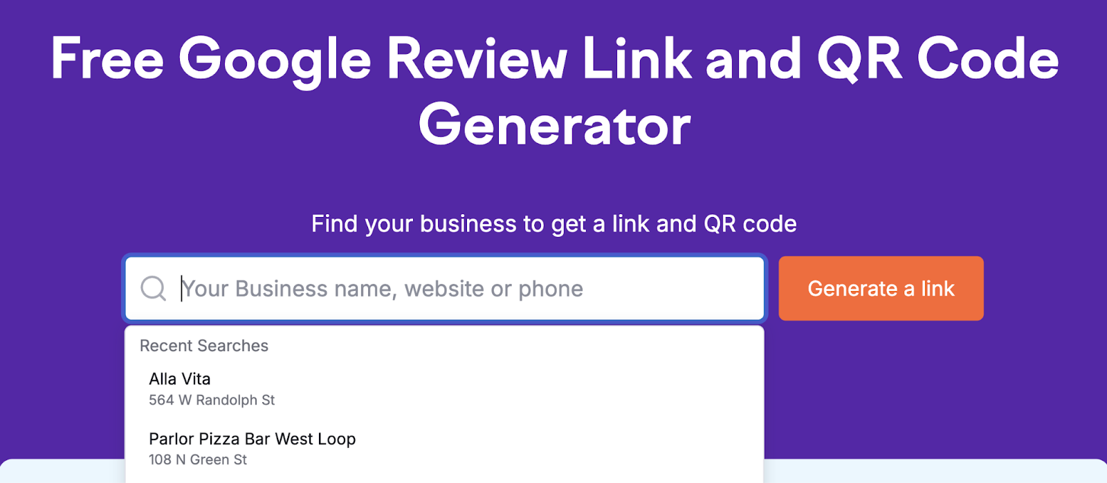 entering business name into QR Code Generator