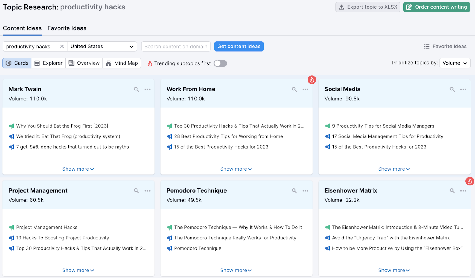 Topic Research tool provides you with many ideas related to "،uctivity hacks" search