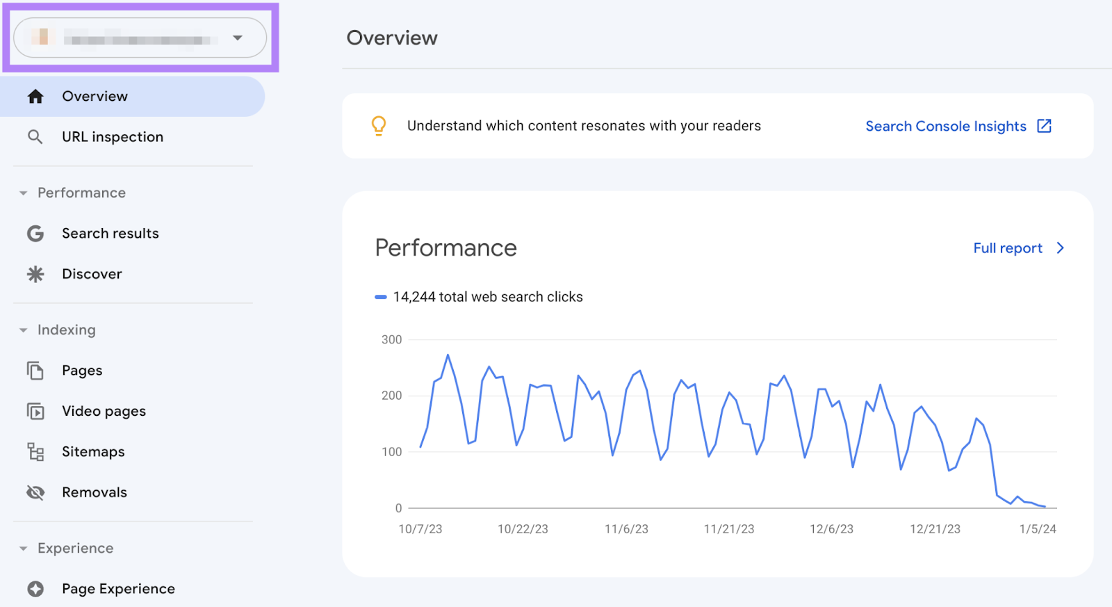Google Search Console home page