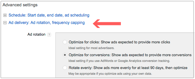 Abilita la funzione "Rotazione delle inserzioni" nel tuo account AdWords