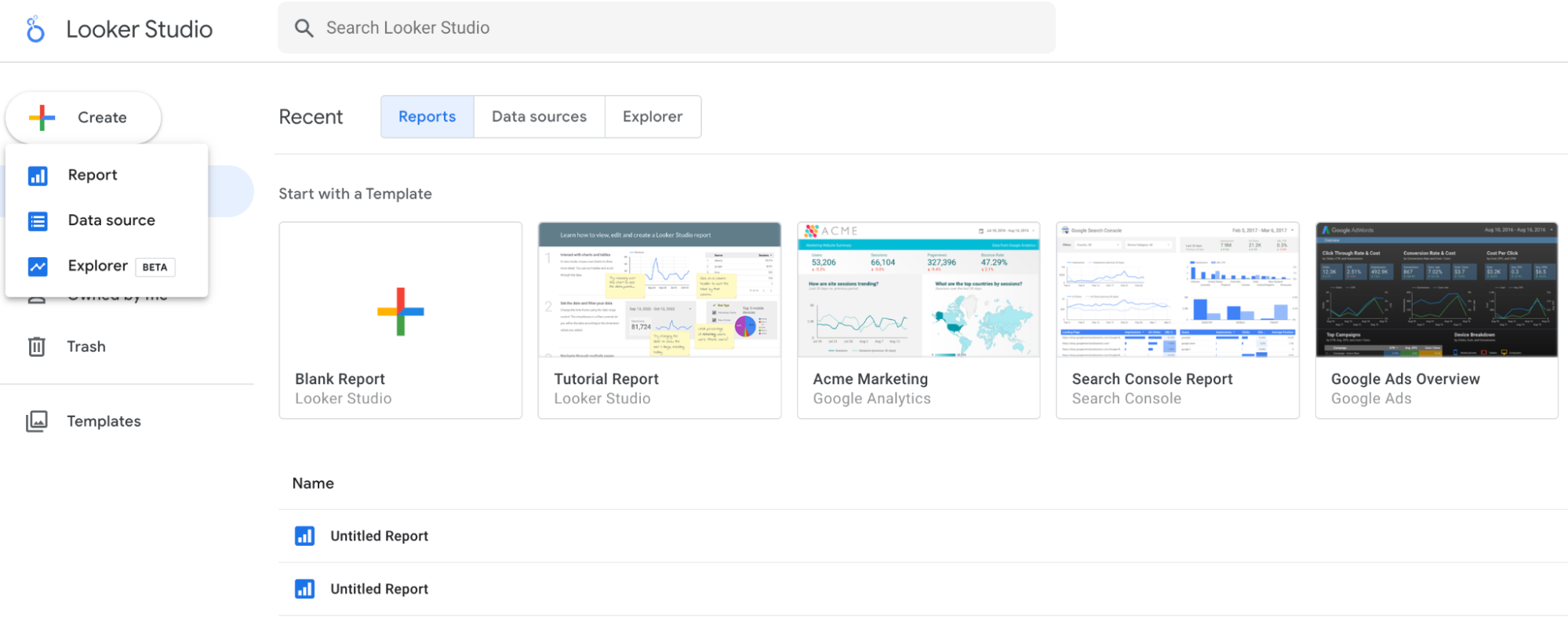 criacao de report no google looker