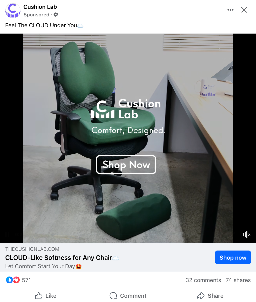 Facebook ad has a description, image, and CTA