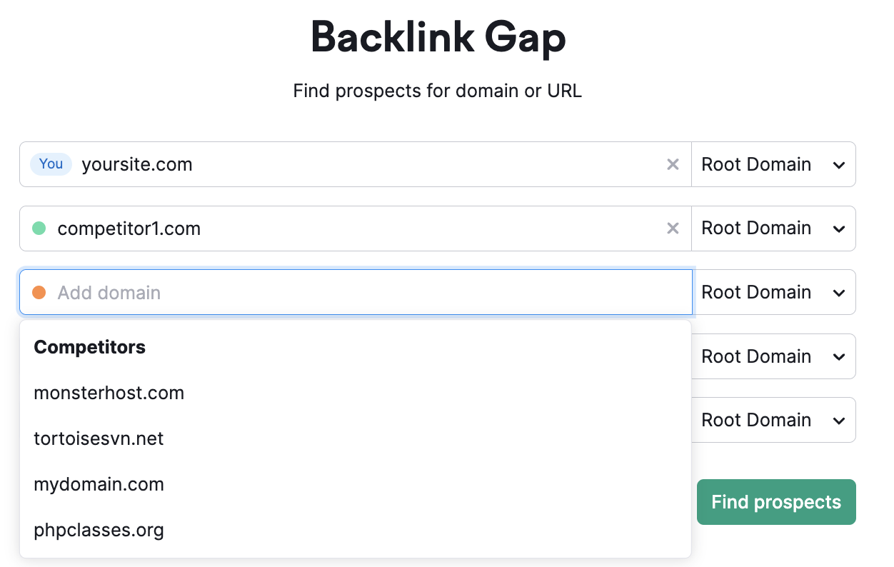 Add competitors in Backlink Gap tool