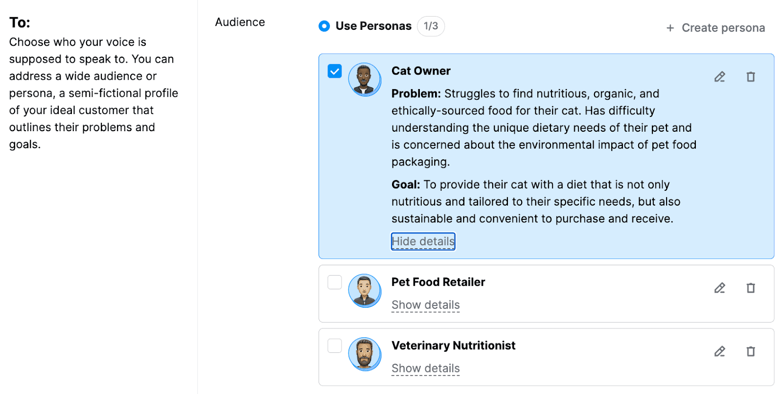 Brand voice persona in ContentShake AI