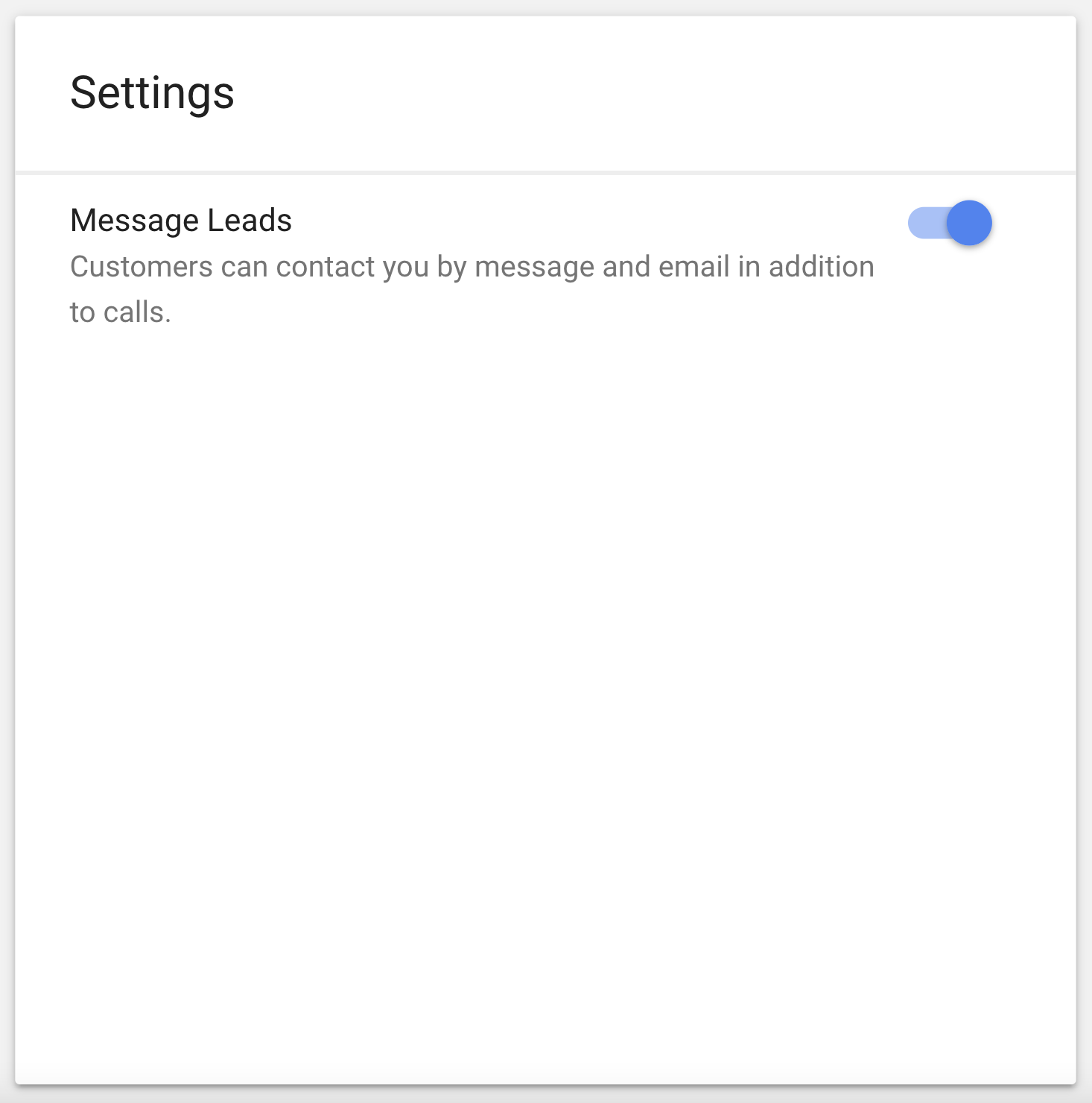 Message leads under Settings page