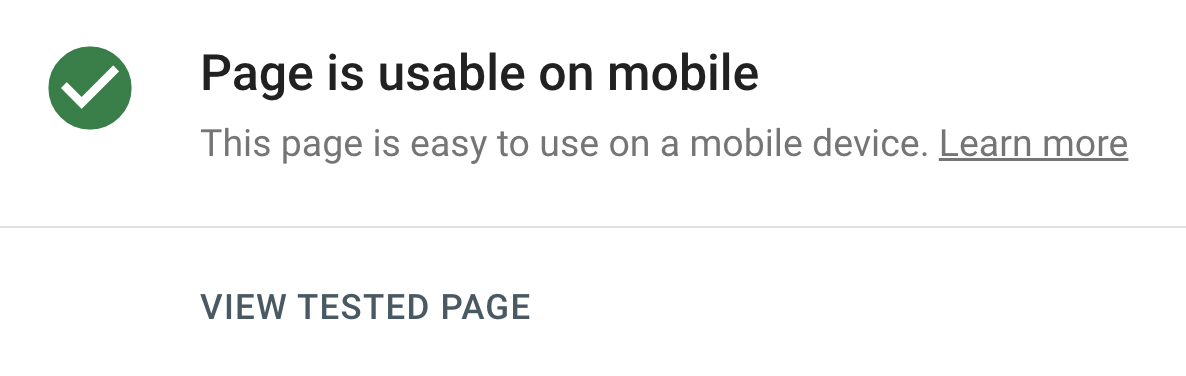 "Page is usable on mobile" message in Mobile-Friendly Test