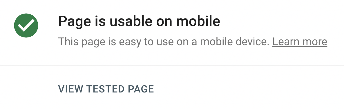 Thông báo "Trang có thể sử dụng được trên thiết bị di động" trong Kiểm tra tính thân thiện với thiết bị di động