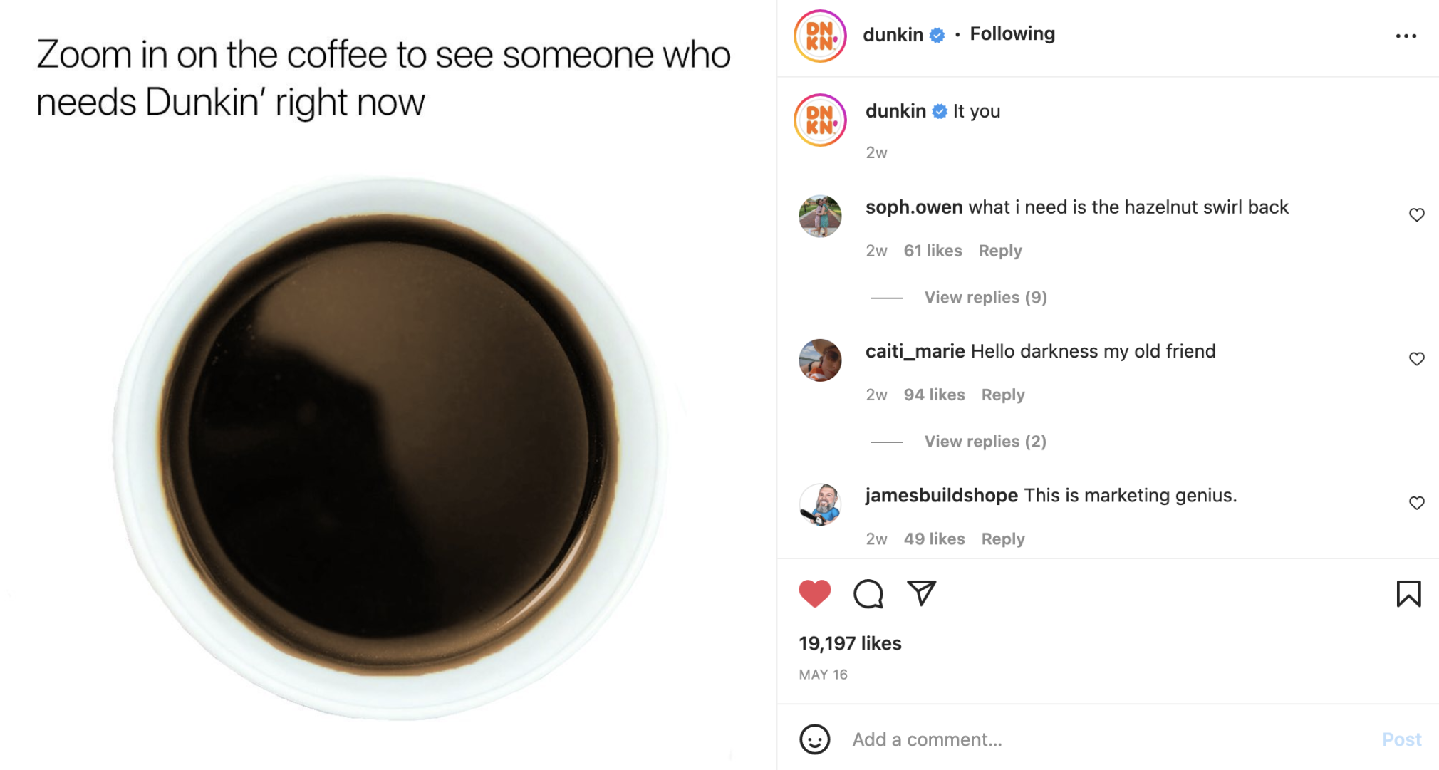 Dunkin Instagram post
