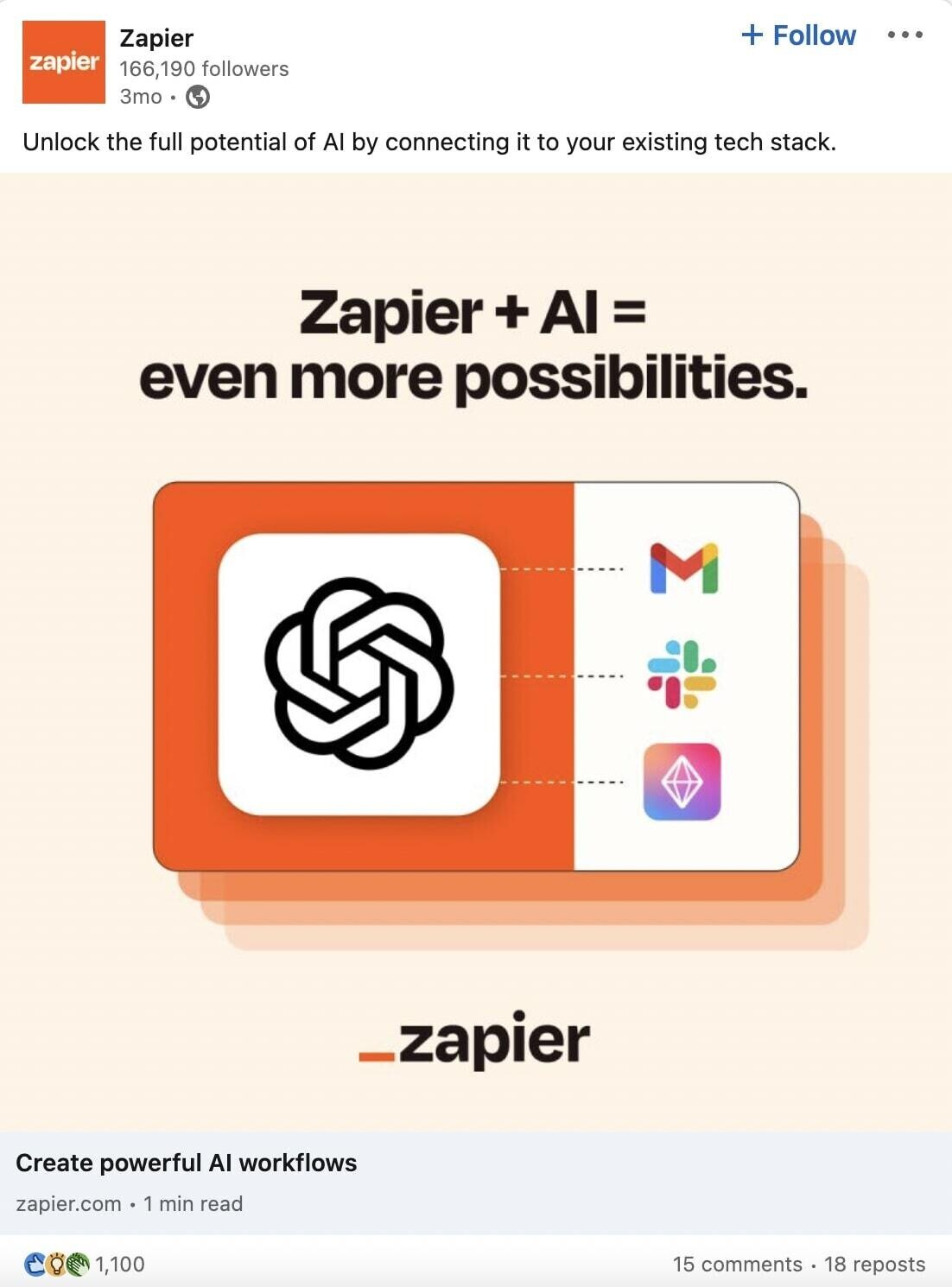 an example of an ad from Zapier on unlocking the full potential of AI