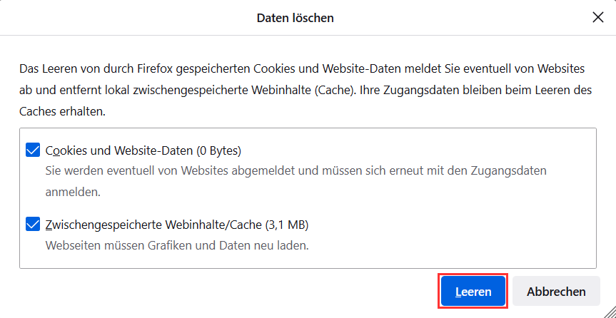 Browserdaten in Firefox löschen