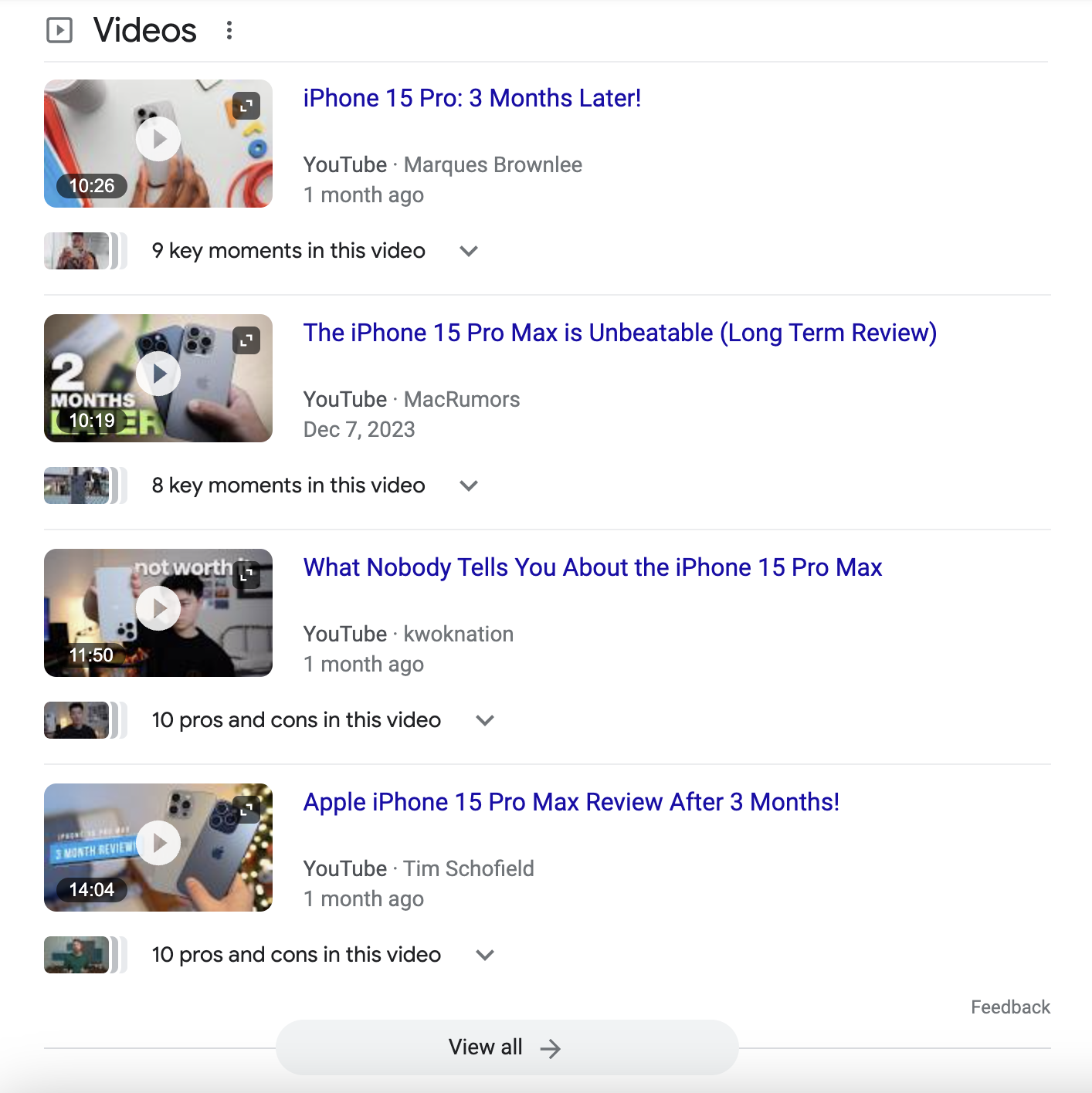 “Videos” conception  connected  Google's SERP