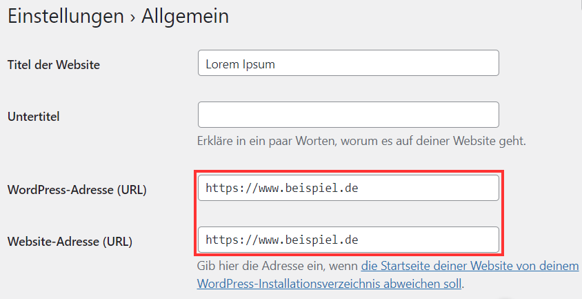 HTTPS-URLs in WordPress-Einstellungen eingeben