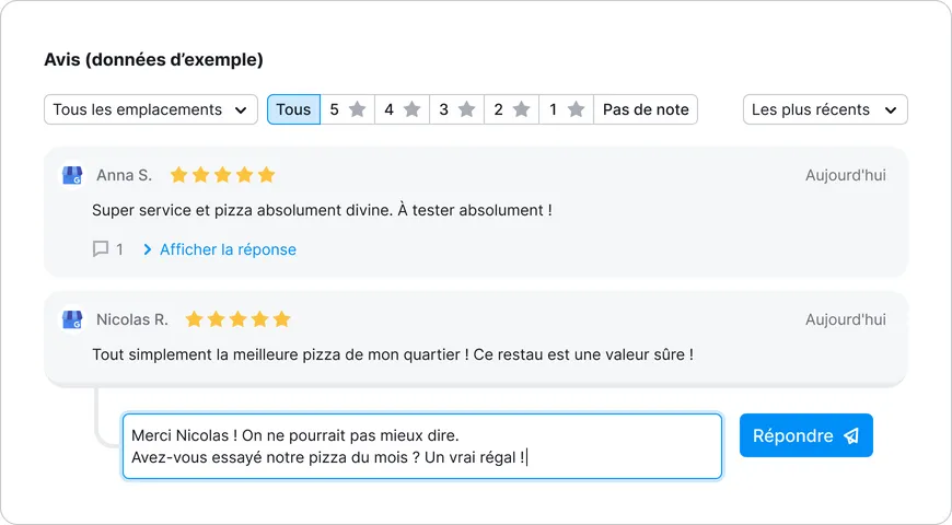 Répondre aux avis directement dans Listing Management