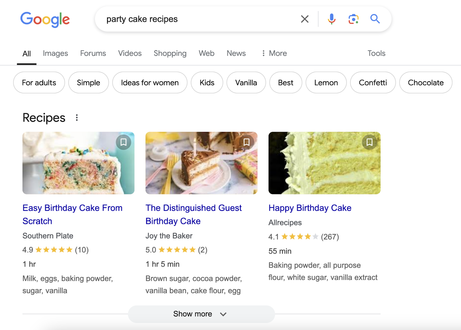 Search for connection barroom recipes shows Recipes SERP characteristic and rich | | results pinch prima rating, clip to make, and ingredients.