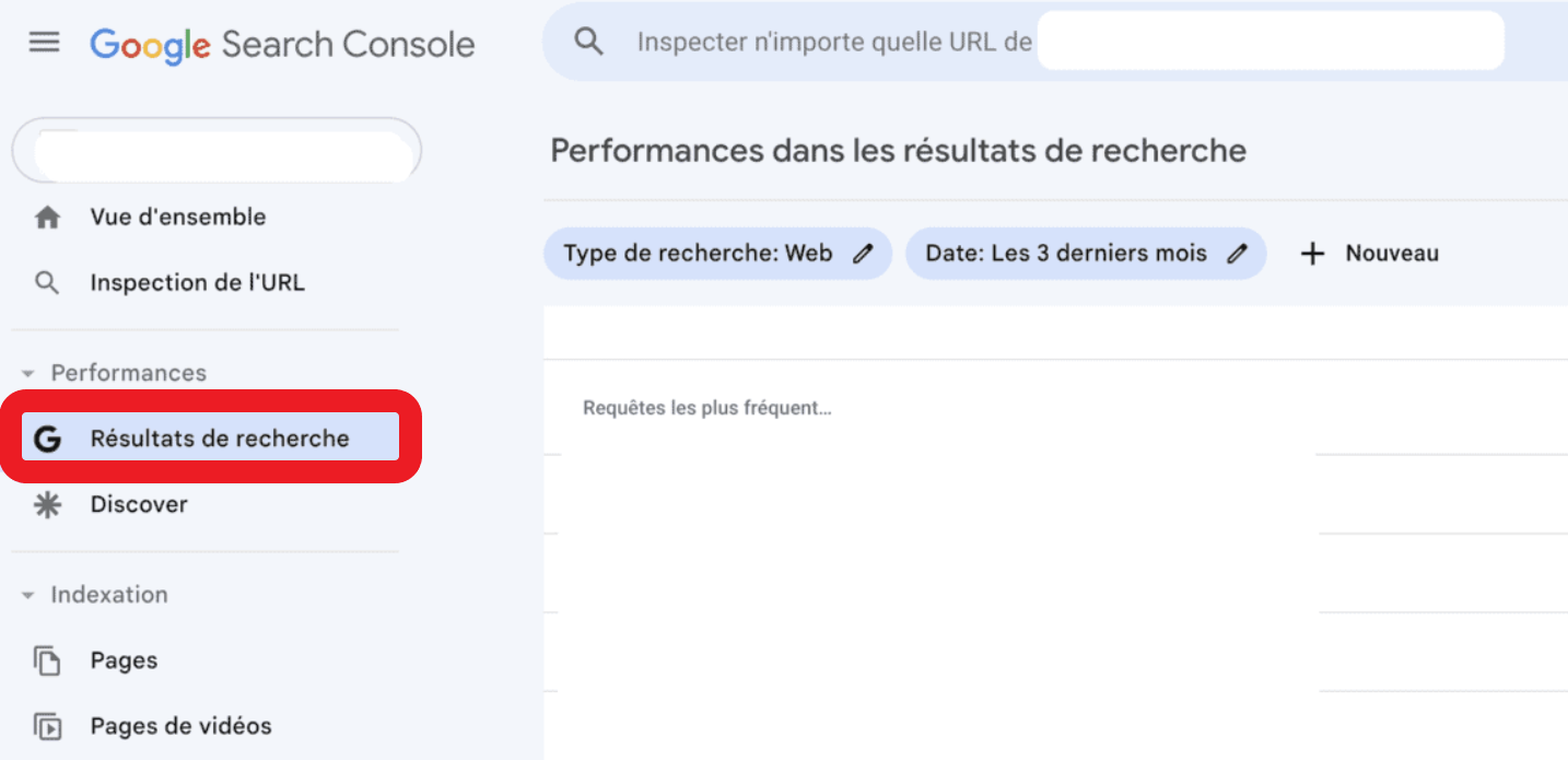 Google Search Console, onglet Résultats de recherche