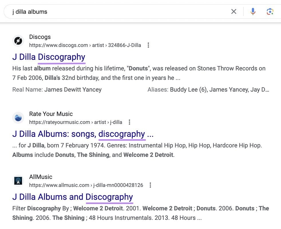 Google search results for “j dilla albums”