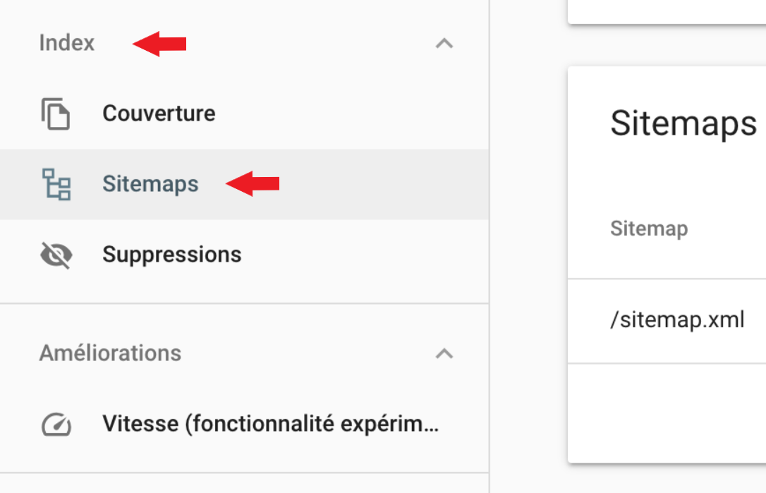 Google Search Console, onglet Sitemaps