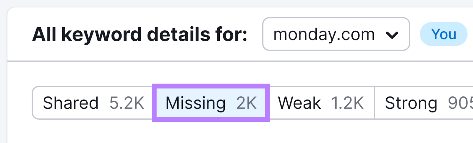 "Missing" tab selected