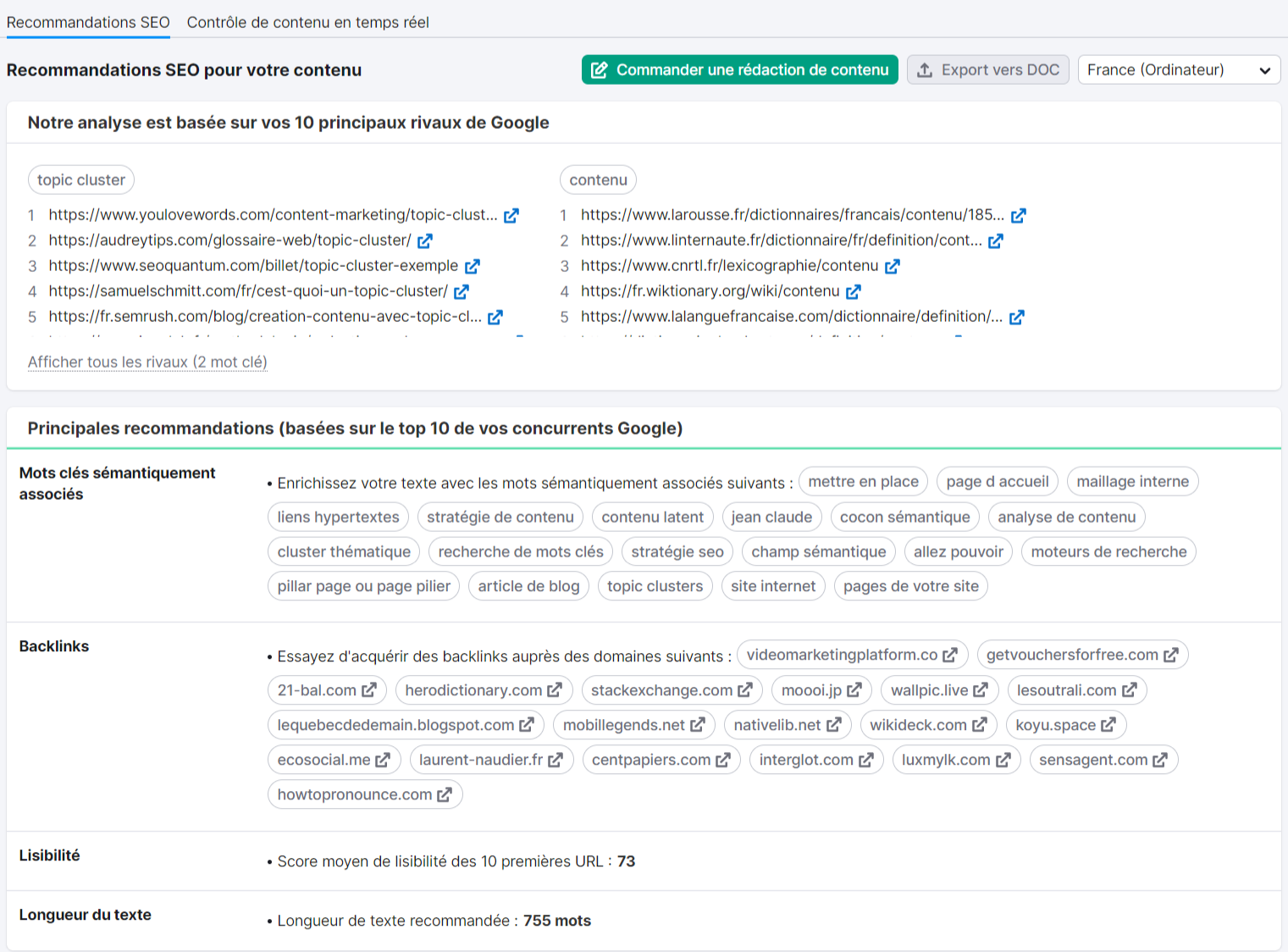 SEO Content Template de Semrush