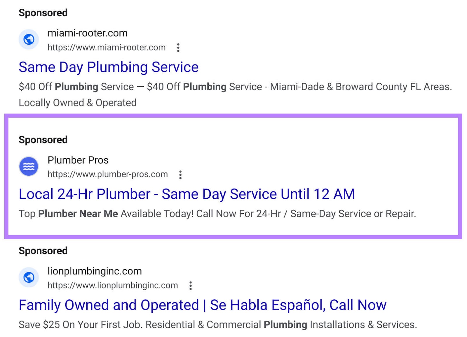 Local hunt  advertisement  connected  Google for "Plumber adjacent   me" query
