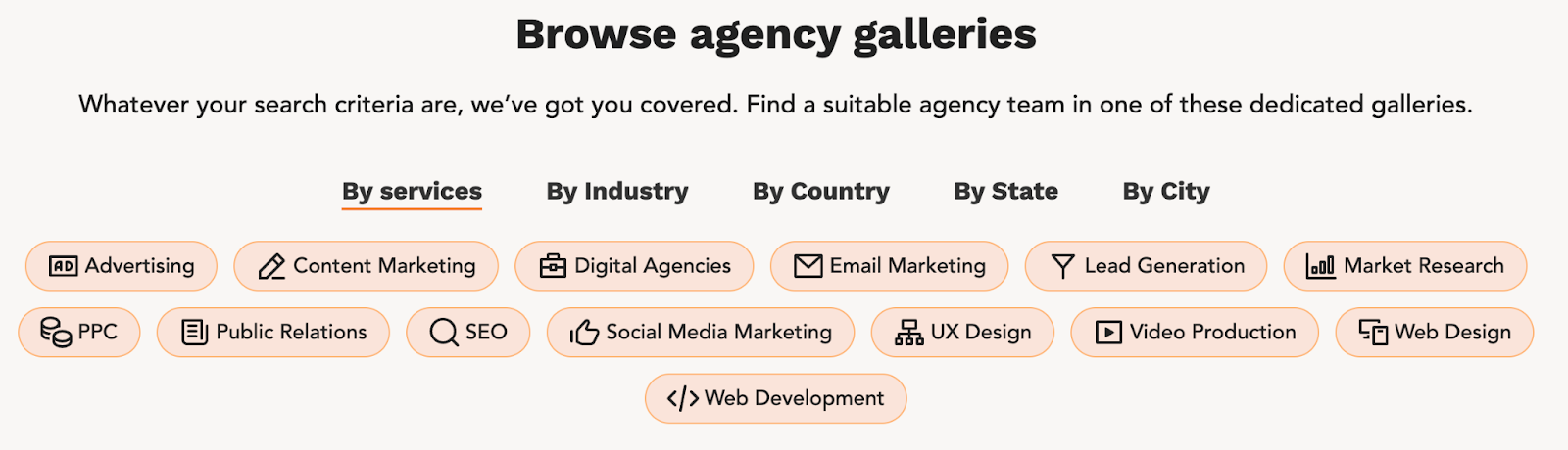 Browse agency galleries section