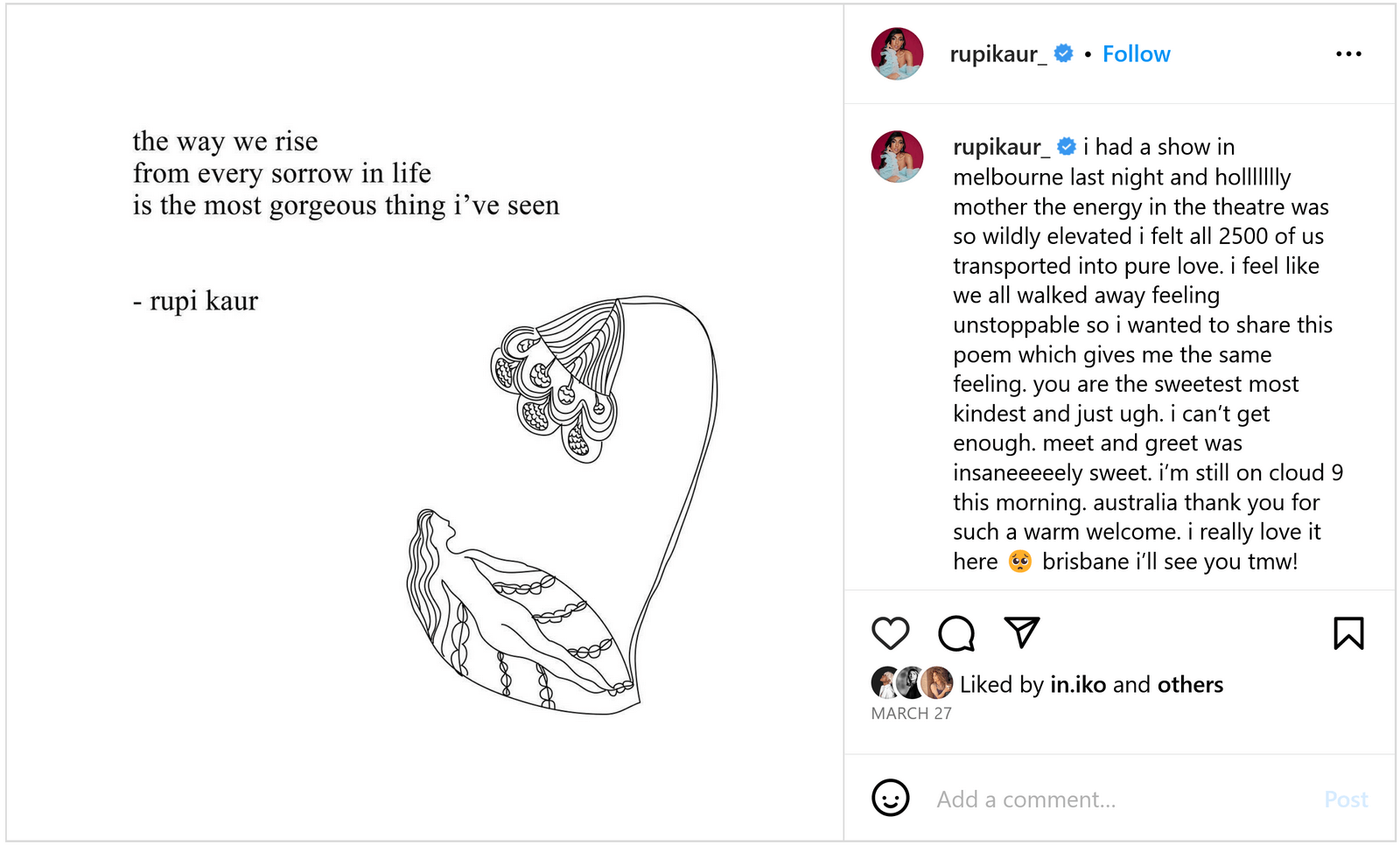 an example of Instagram post by poet and illustrator Rupi Kaur