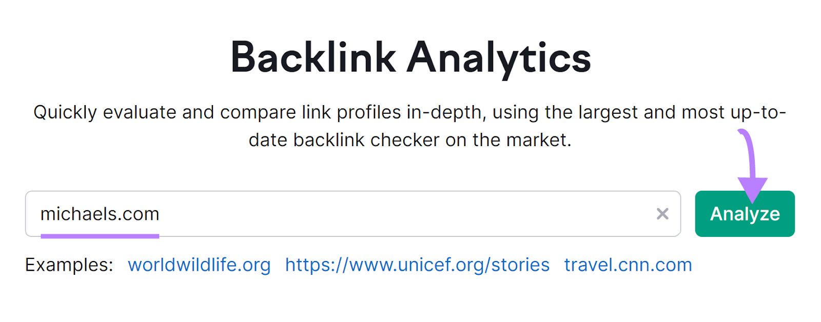 "michaels.com" entered into the Backlink Analytics search bar