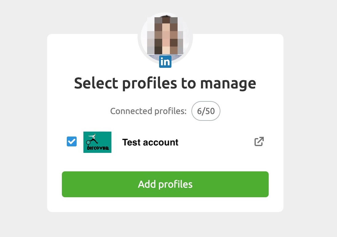 Adding a "Test" LinkedIn account to Social Analytics tool