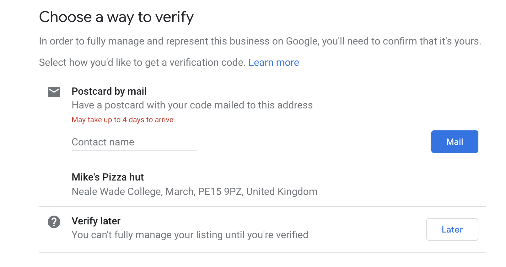 GMB Verify Listing