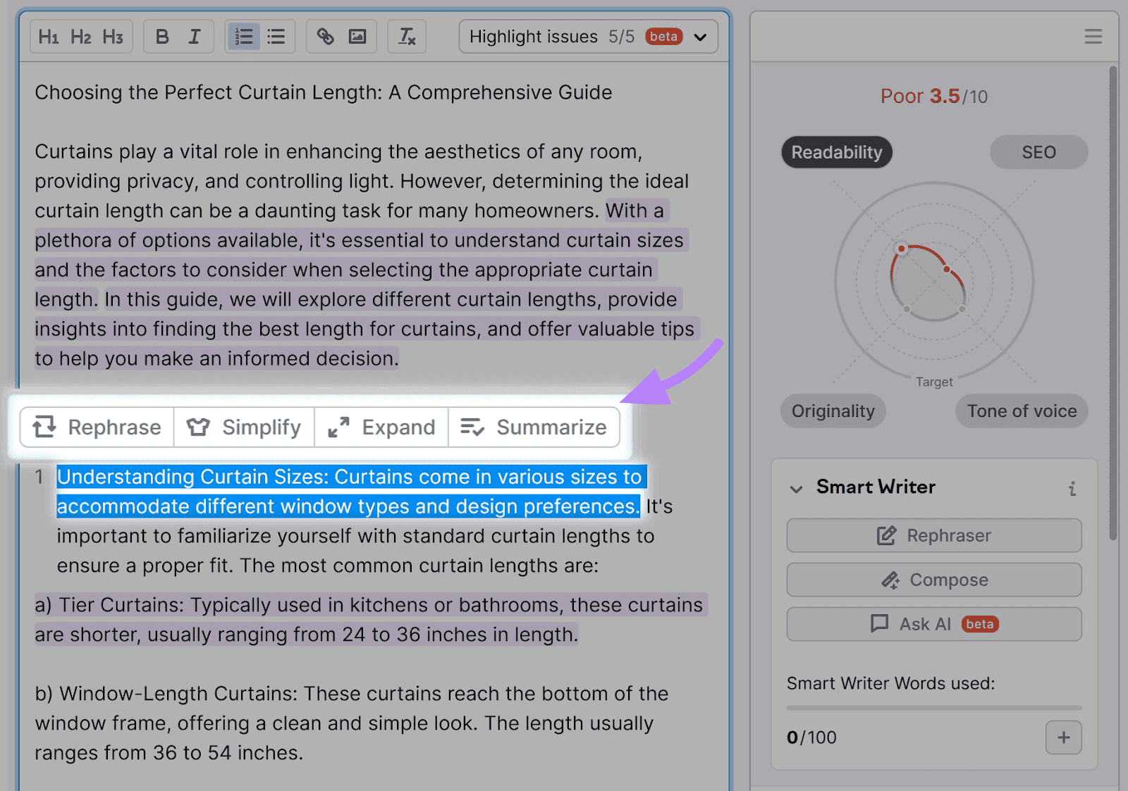 “Rephraser” button highlighted