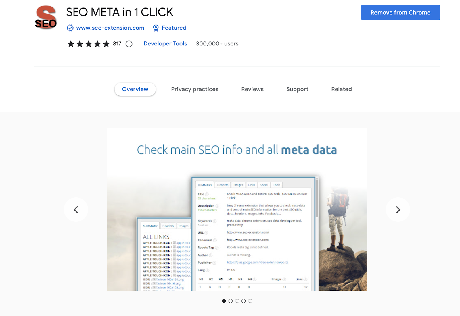 Chrome store page for SEO Meta in 1 click