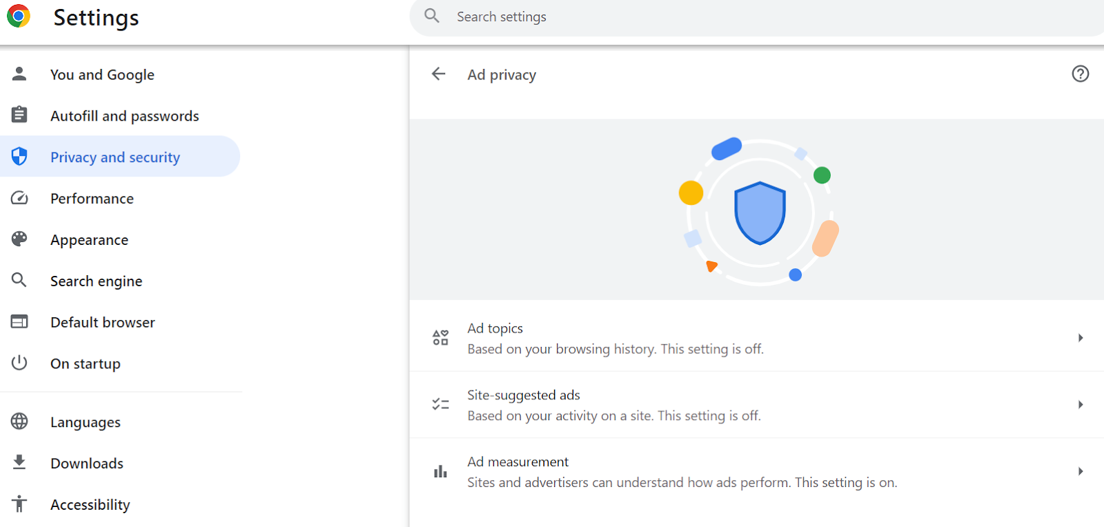 "Privacy and Security" settings in Google