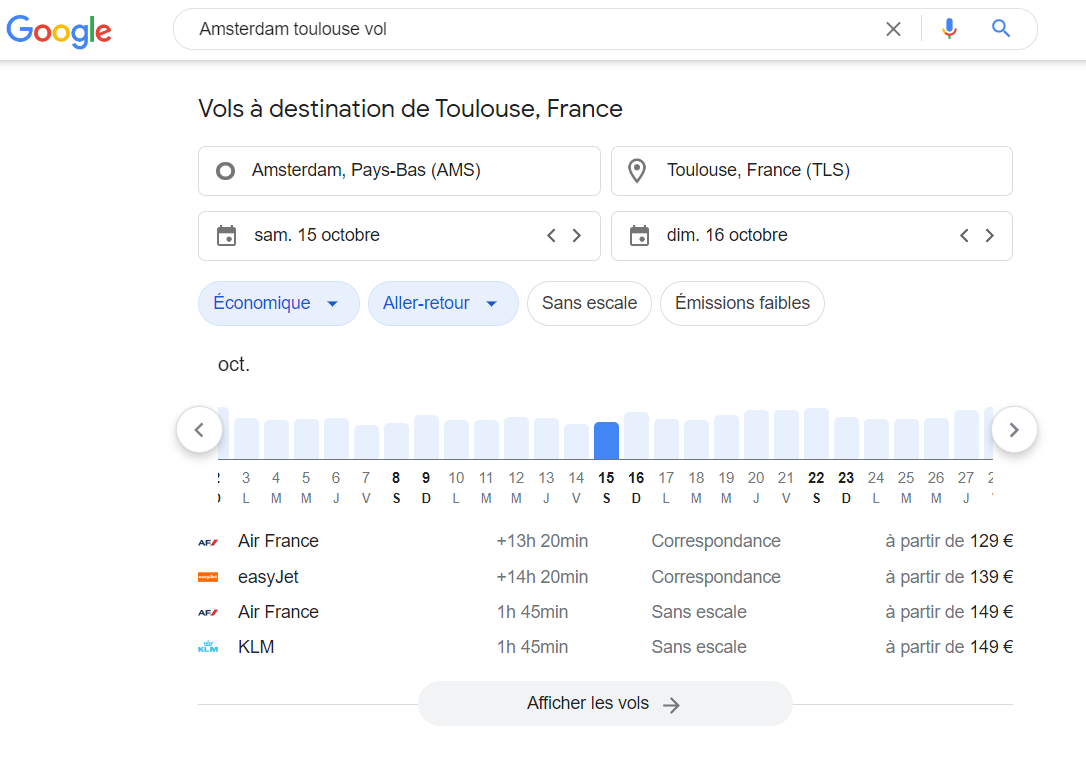 Fonctionnalité SERP, vol avion