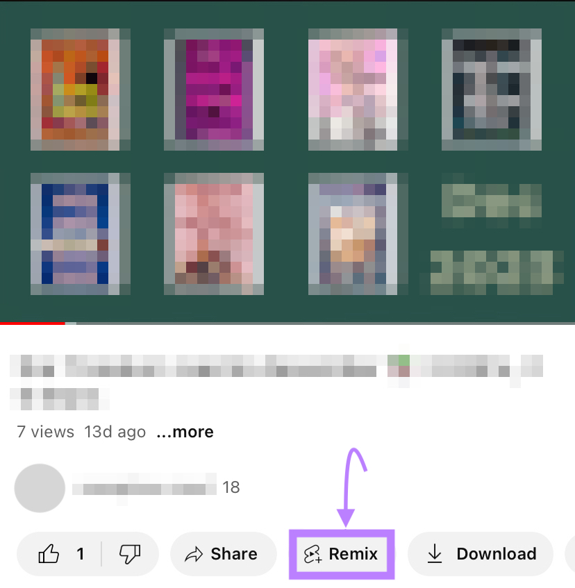 “Remix” button highlighted under the selected video