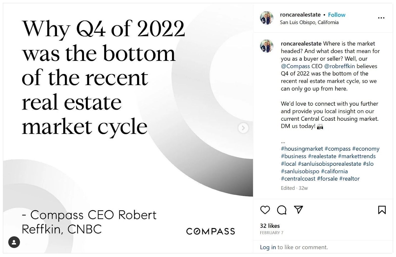 An Instagram post discussing market trends in real estate