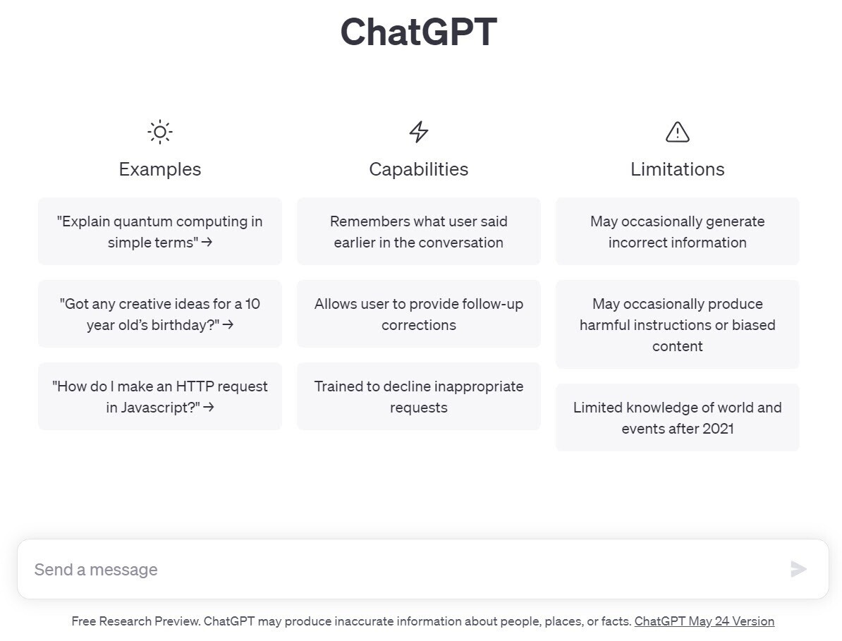 screenshot of ChatGPT page