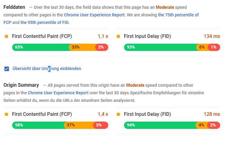 Google PageSpeed Insights: Felddaten