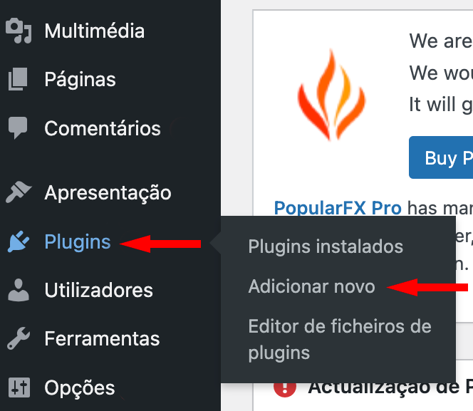 WordPress - Plugins > Adicionar novo