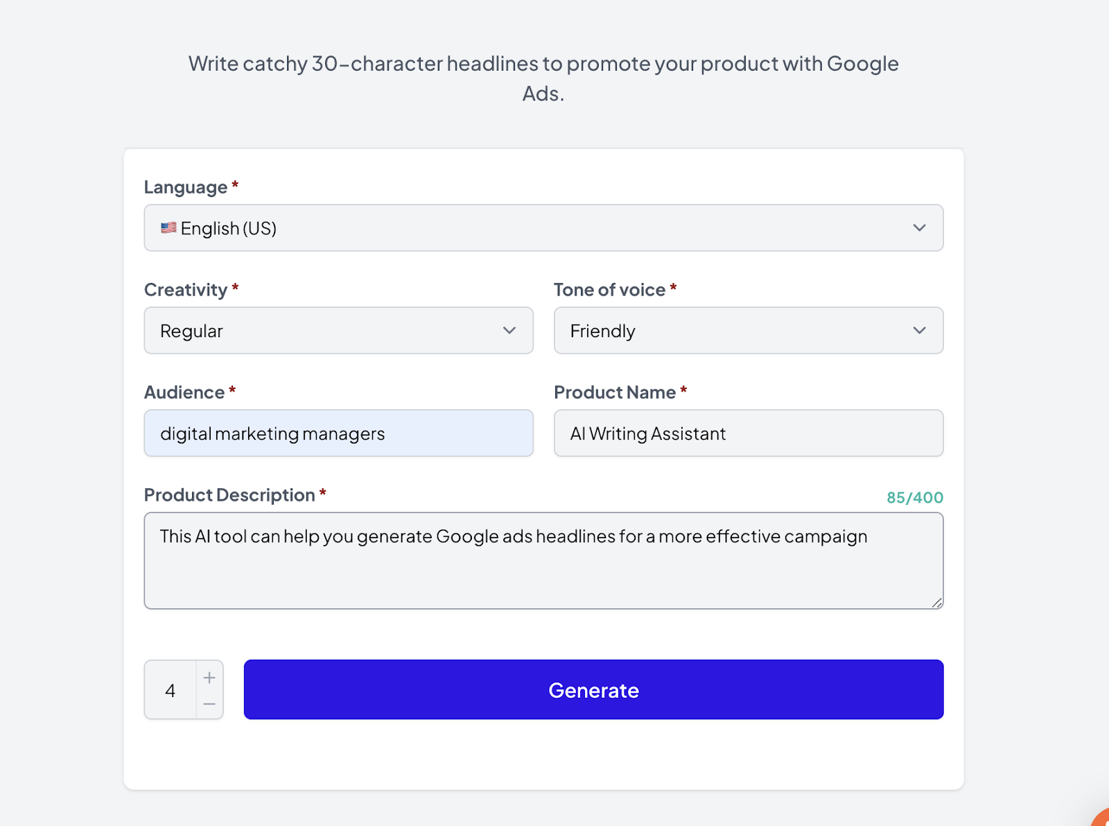 Tool configuration page with details entered