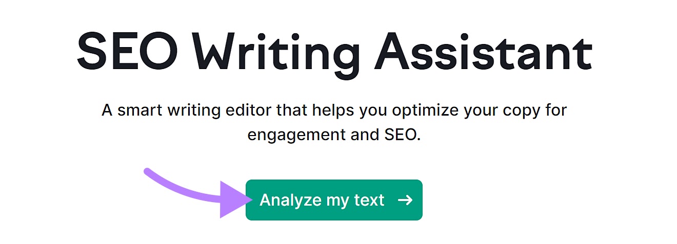 "Analyze my text" button in SEO Writing Assistant tool