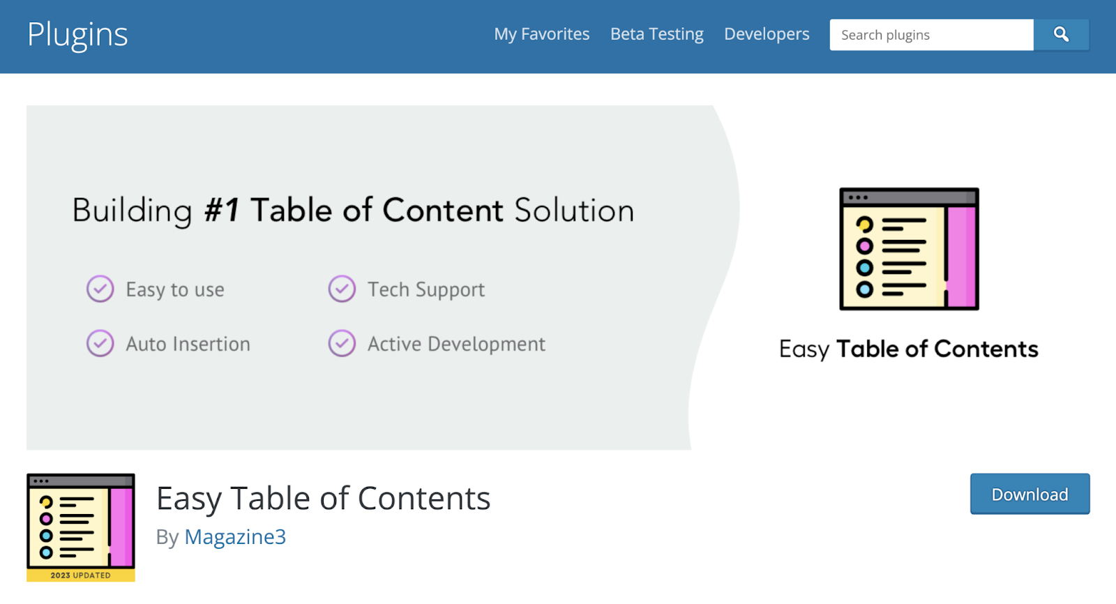 Easy Table of Contents plugin