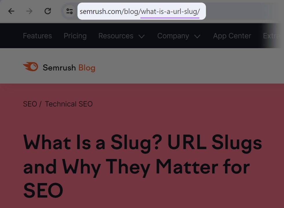 An example of a URL slug highlighted in a browser