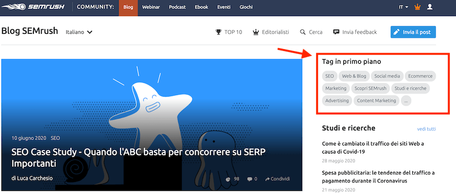 analisi argomenti del blog della concorrenza (tag)