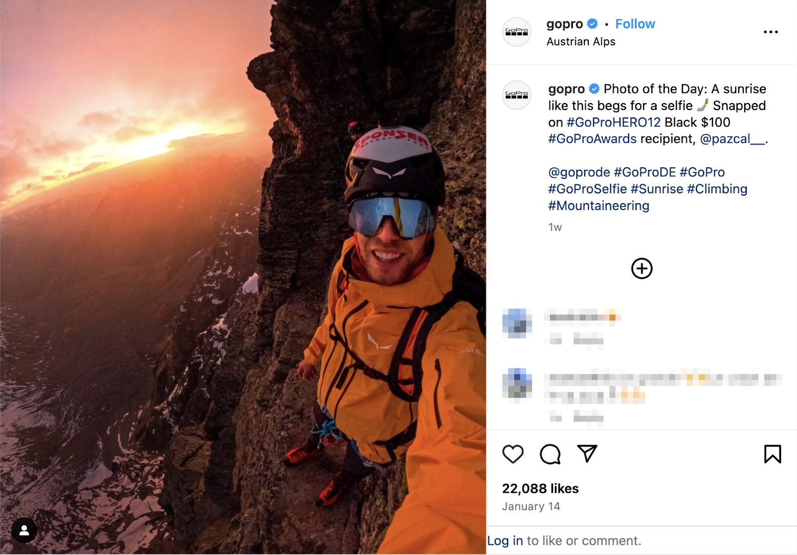 A climber takes a selfie connected a mini cliff ledge astatine sunrise which is featured for nan societal media tally connected Instagram.