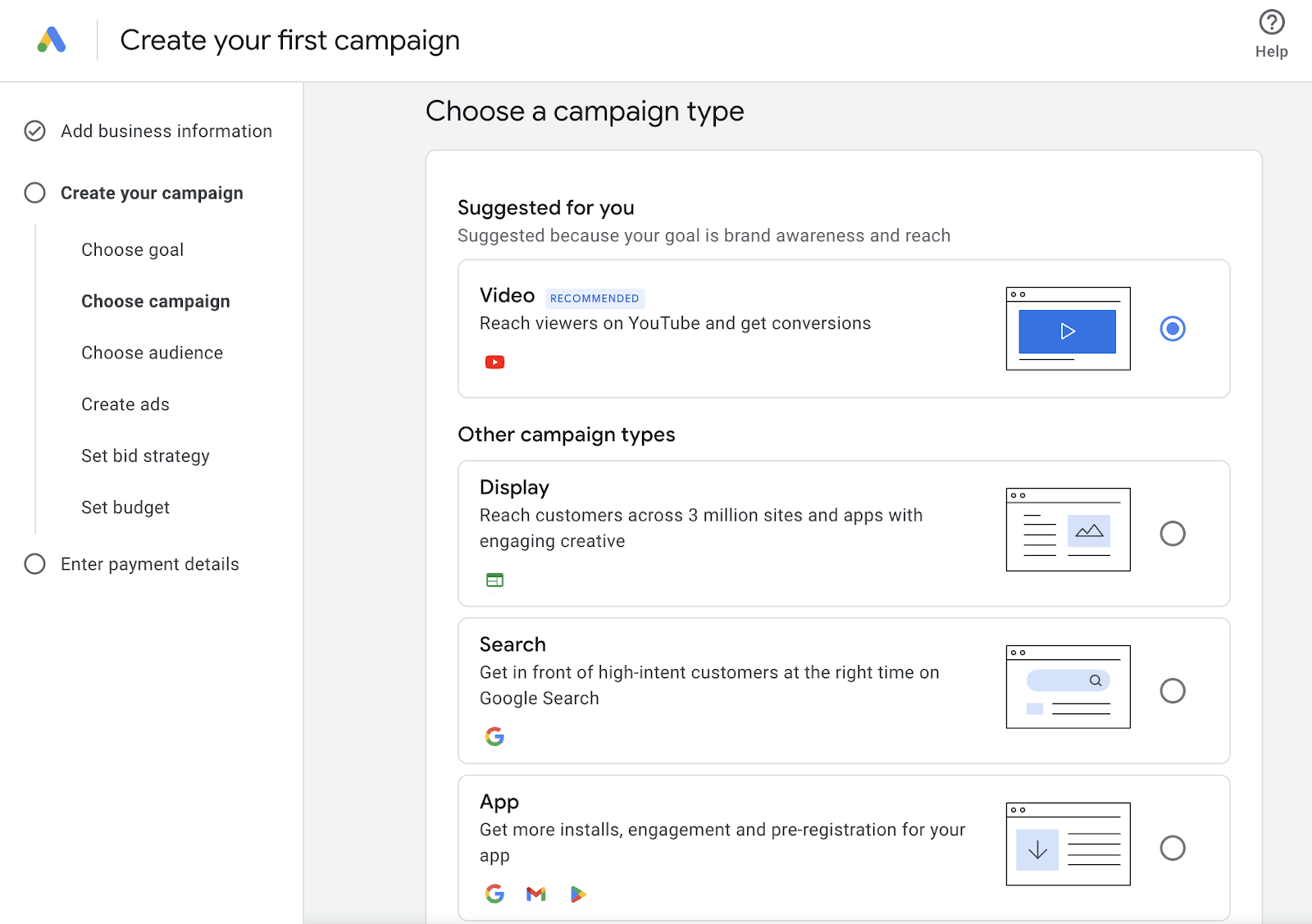 google ads campaign type options