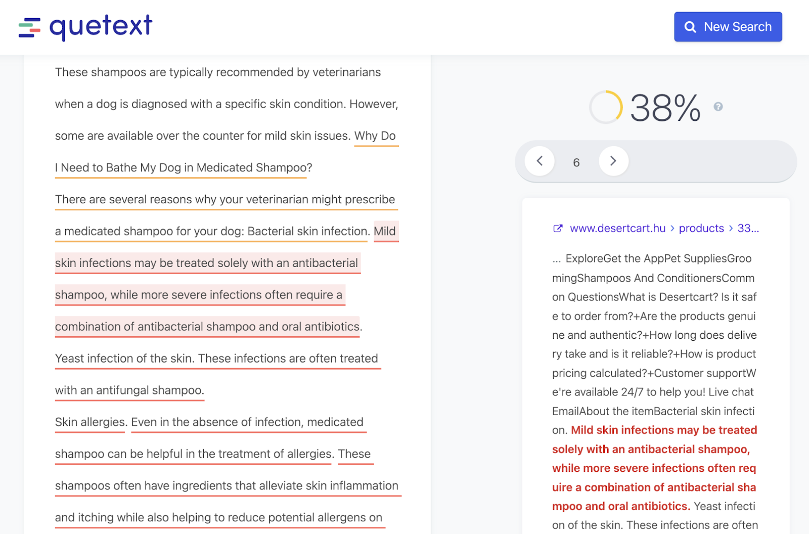 Highlighted text shows the original source copy in the sidebar.