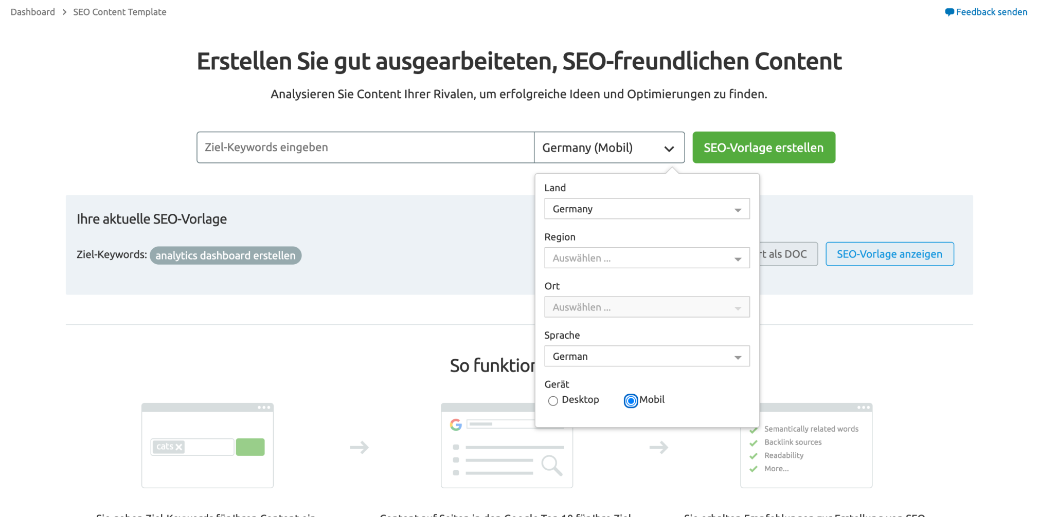 SEO Content Template in Semrush