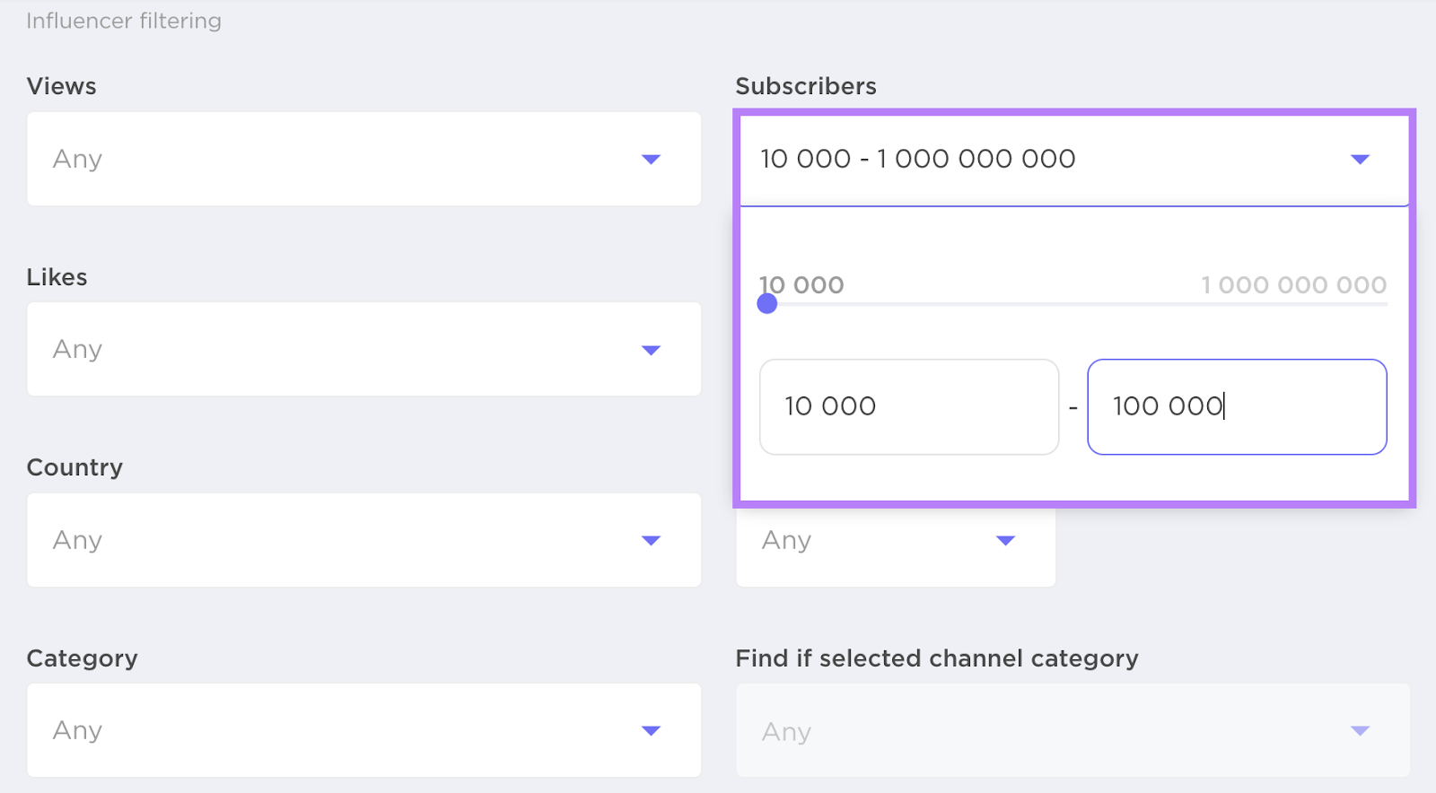 "Influencer filtering" tab in Influencer Analytics