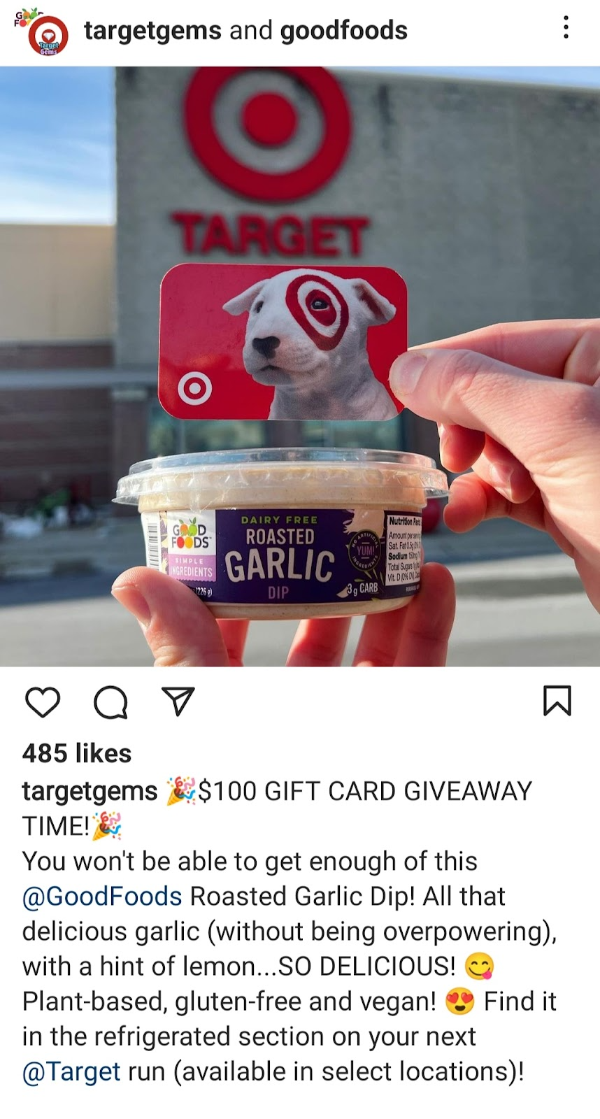 Instagram partnership between Good Foods and Target Gems