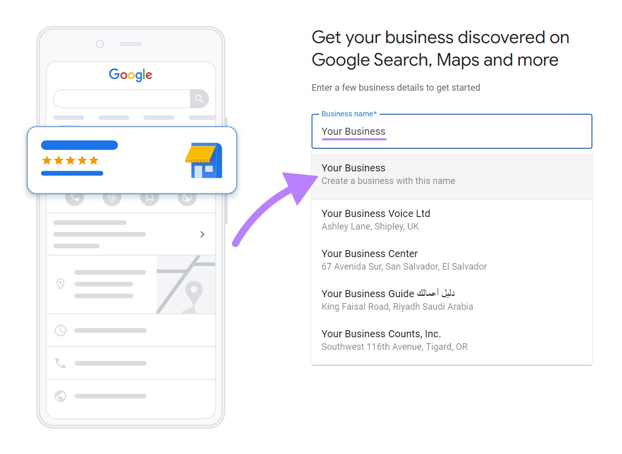 "Create a business with this name" option in Google Business Profile